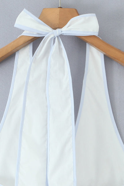 Back Hollow Out White Color Sleeveless Causal Fashion Summer Mini Cotton Halter Dress for Women