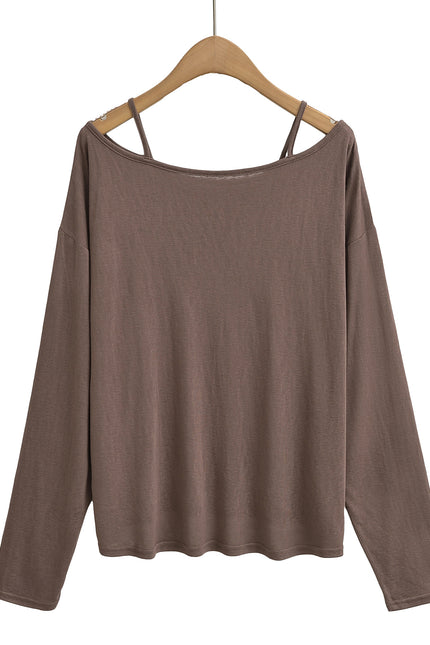 4 Colorway Long Sleeve Solid Color Shoulder Strap Casual Fashion Women t Shirt