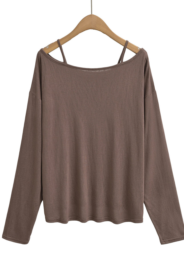 4 Colorway Long Sleeve Solid Color Shoulder Strap Casual Fashion Women t Shirt