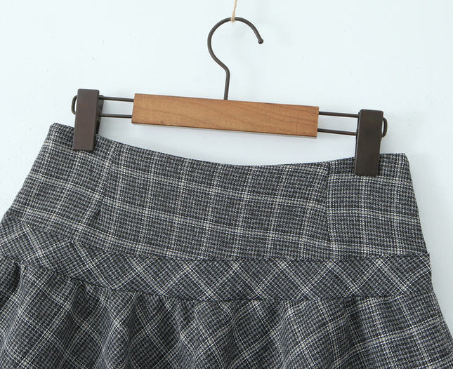 Gray Color Plaid Print Bottom Lace Hot Sale Casual Fashion Mini Skirt for Women