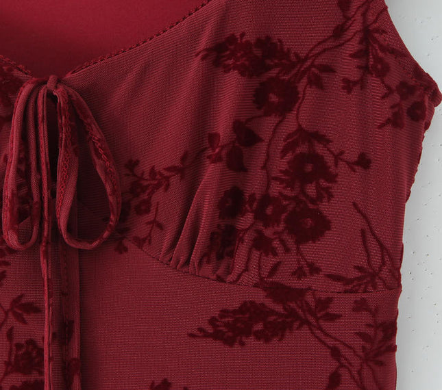 Square Collar Short Sleeve Burgundy Color Front Lace up Casual Fashion Summer Mini Dress for Women