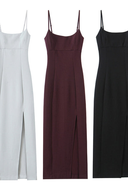 3 Colorway Front Slit Solid Color Spaghetti Strap Hot Sale Casual Fashion Summer Long slip Dress for Women