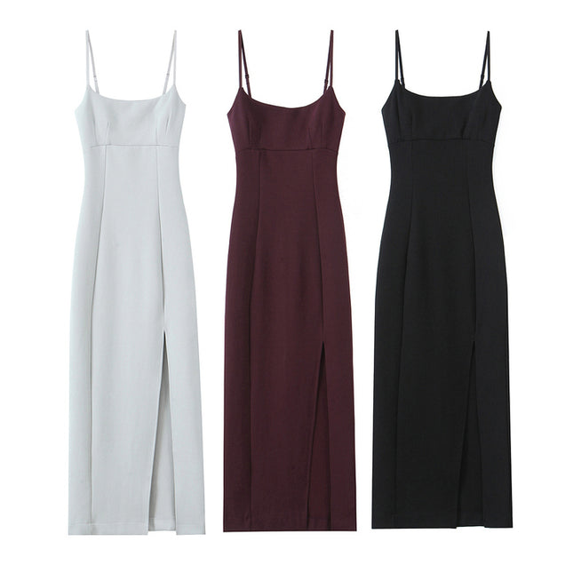 3 Colorway Front Slit Solid Color Spaghetti Strap Hot Sale Casual Fashion Summer Long slip Dress for Women