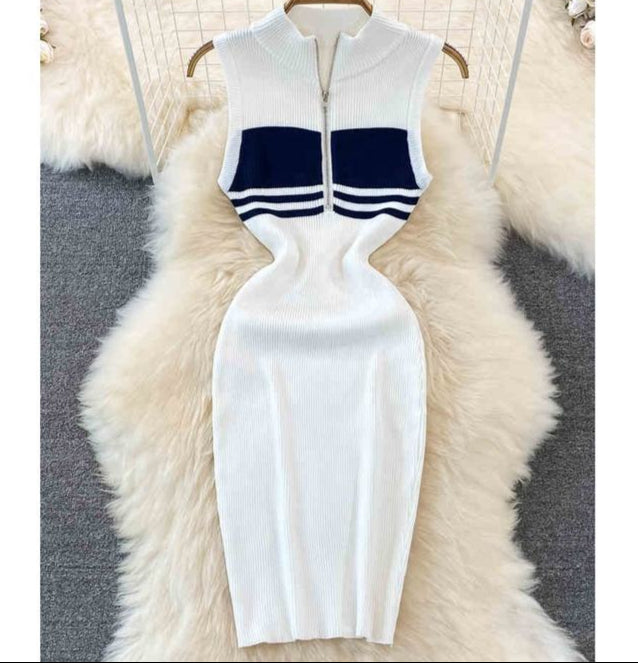 Striped Knit Vest Dress Summer Sexy Slim Tight Sleeveless Dresses
