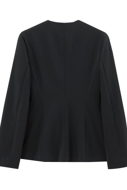 Black Color Single Breasted Long Sleeve Crew Neck Casual Fashion Jacket for Women