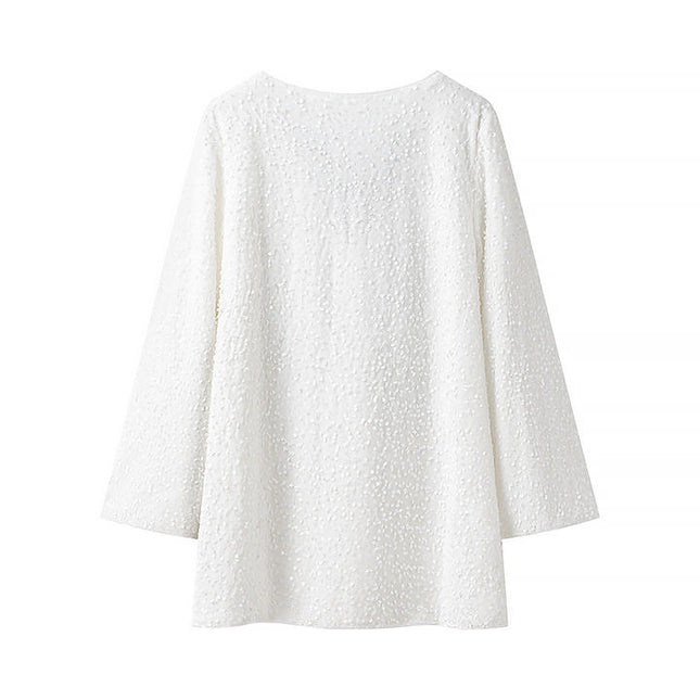 3 Colorway Crew Neck Long Sleeve Sequin Solid Color Casual Fashion Mini Dress for Ladies