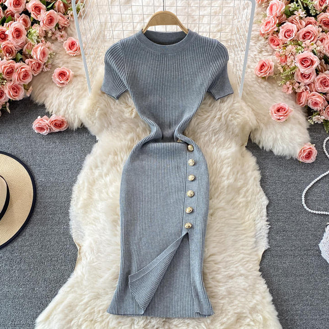 New Arrival Wholesale Spring Fall Short Sleeves Korean Kpop Knitted Casual Sweater Dresses Supplier Women Winter