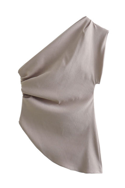 3 Colorway One Shoulder Design Solid Color Pleated Casual Fashion tank Tops for Women