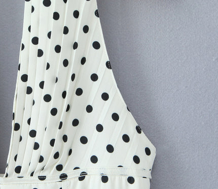 Back Hollow Out White Black Color Polka Dot Print Hot Sale Casual Fashion Summer Mini Halter Dress for Women