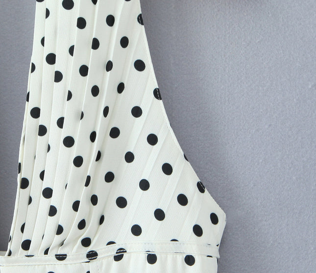 Back Hollow Out White Black Color Polka Dot Print Hot Sale Casual Fashion Summer Mini Halter Dress for Women