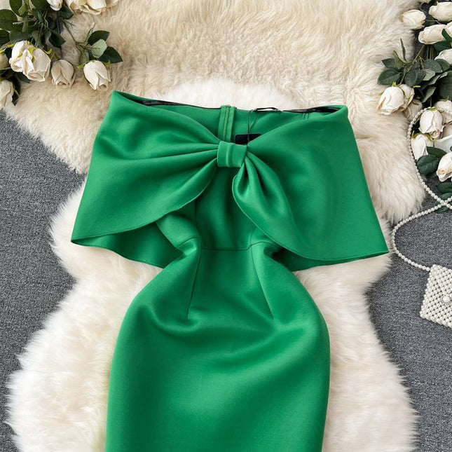 Green Dresses Women Bow Tie Sheath Party Waisted Party Dresses