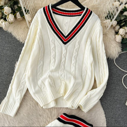Stylish Casual Chic Style Knitted Top + High Fanny Pack Hip Twist Sweater Skirt Two-Piece Set