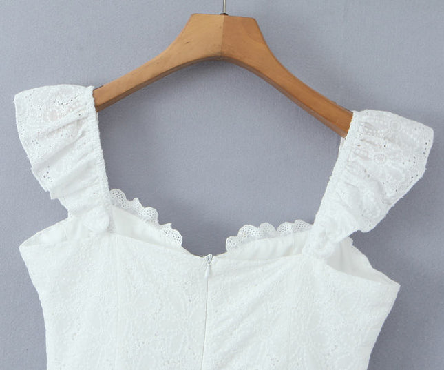 White Color Shoulder Strap Front Lace up Hot Sale Casual Fashion Cotton Mini slip Dress for Ladies