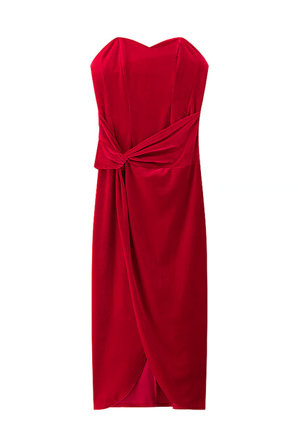 2 Colorway Front Slit Pleated Solid Color Strapless Casual Fashion Summer Long Dress for Women
