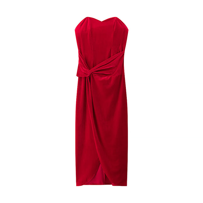 2 Colorway Front Slit Pleated Solid Color Strapless Casual Fashion Summer Long Dress for Women