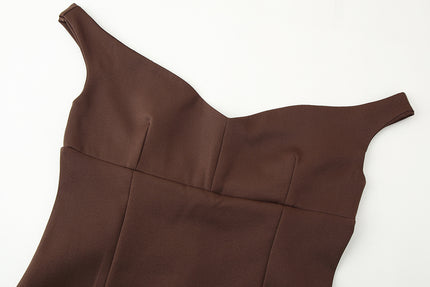 Brown Color Slash Neck Sleeveless Casual Fashion Women's tank Top