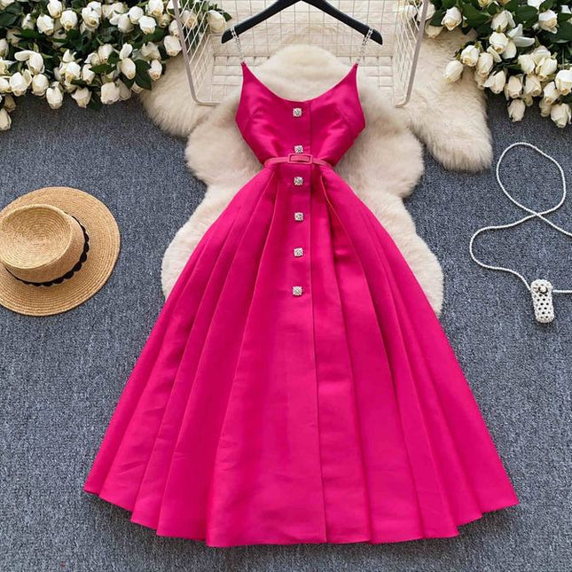 New Design Sense V-neck Backless Retro Solid Color Women's Casual Dress Prom Dress