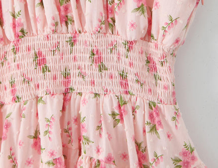 Floral Print Sleeveless square Collar pink Color Casual Fashion Summer Mini Women Dress