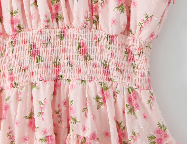 Floral Print Sleeveless square Collar pink Color Casual Fashion Summer Mini Women Dress
