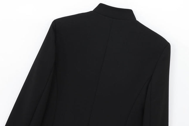 Standı yaka siyah renk kadınlar için tek göğüslü uzun kollu rahat moda ceket