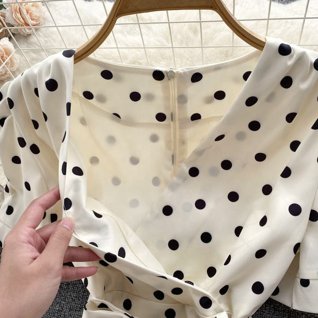 Summer Latest V Neck Short Sleeve Straight Casual Polka Dot Summer Dress