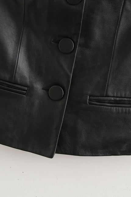 Strapless Black Color Buttons up Casual Fashion Leather tank Top for Women