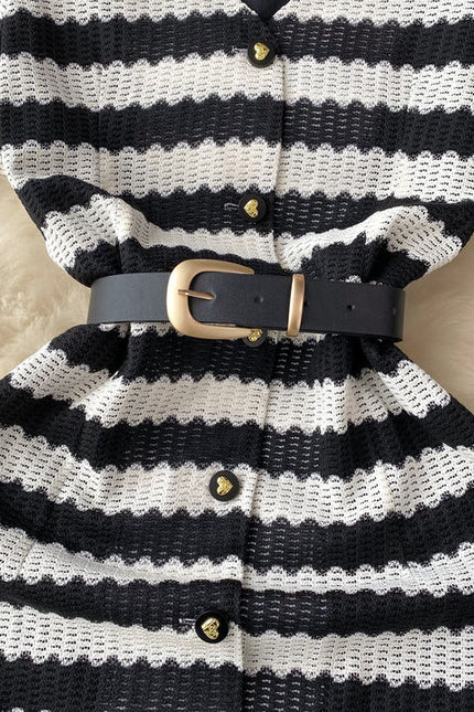 Vintage Style Striped Dress Women's Summer Hollow Single Breasted Design Sense of High Class Dress
