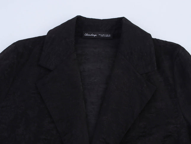 Single Button Long Sleeve Notched Collar Black Color Casual Fashion blazer Jacket for Women