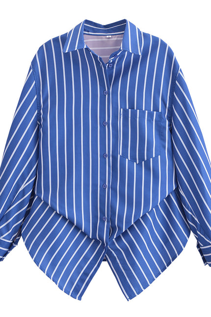 3 Colorway Turn Down Collar Long Sleeve Buttons up Blue Color Casual Fashion Tops Blouse for Women