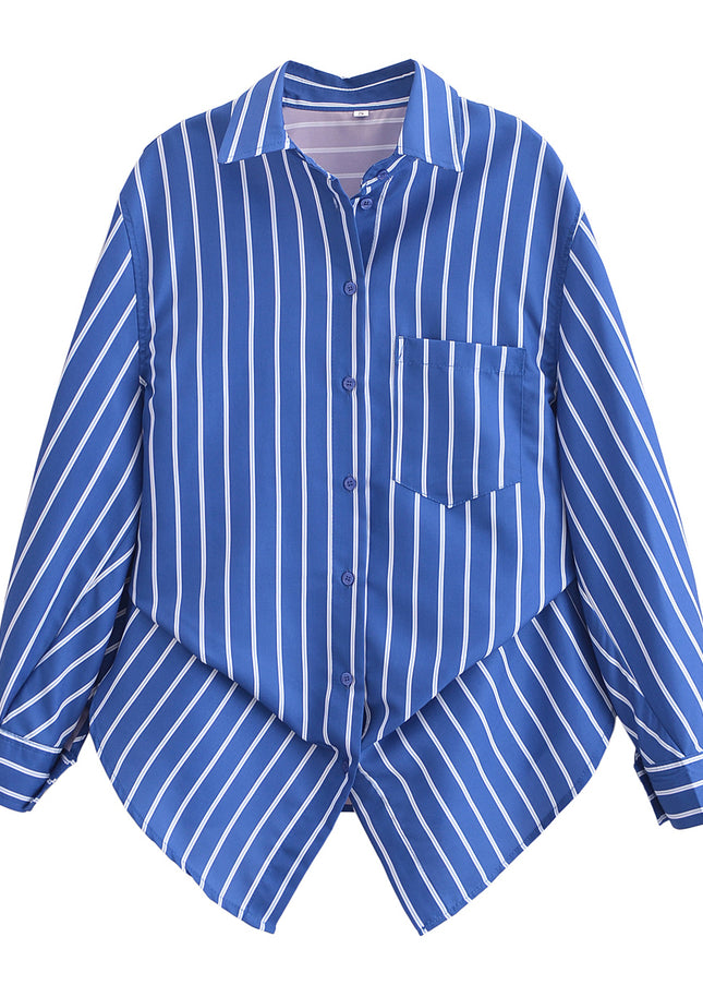 3 Colorway Turn Down Collar Long Sleeve Buttons up Blue Color Casual Fashion Tops Blouse for Women