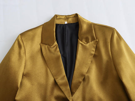 Single Breasted Gold Color Long Sleeve Notched Collar Casual Fashion Blazers for Women