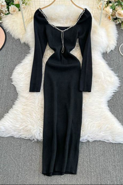 Knit Dress Women'S New Square Neck Sexy Slim Tight Dresses