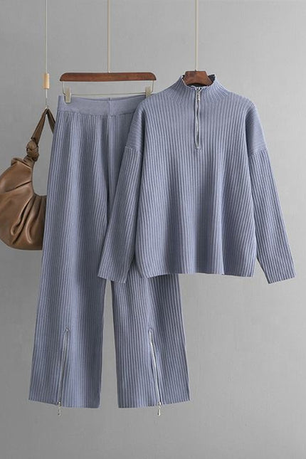 Stand Collar Long Sleeve Fashion Set Women's Autumn Winter Plain Loose Knit Sweater Two-piece Set