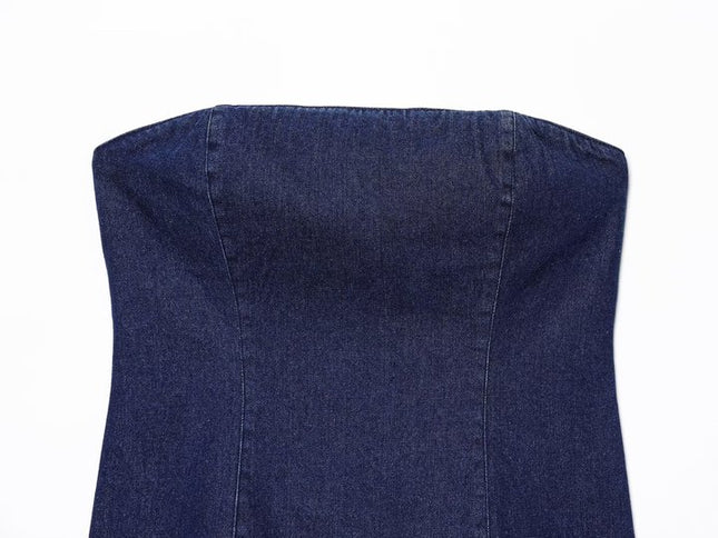 Denim Blue Color Strapless Back Zipper Fly Hot Sale Casual Fashion Jeans Crop tank Top for Women