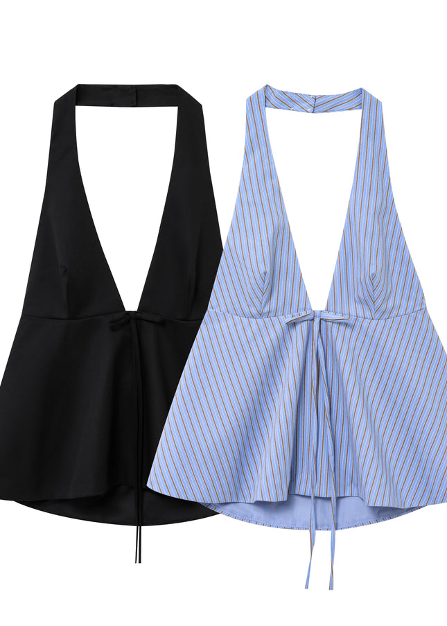 2 Colorway Back Hollow Out Front Lace up Casual Fashion Women's Halter Tank Top
