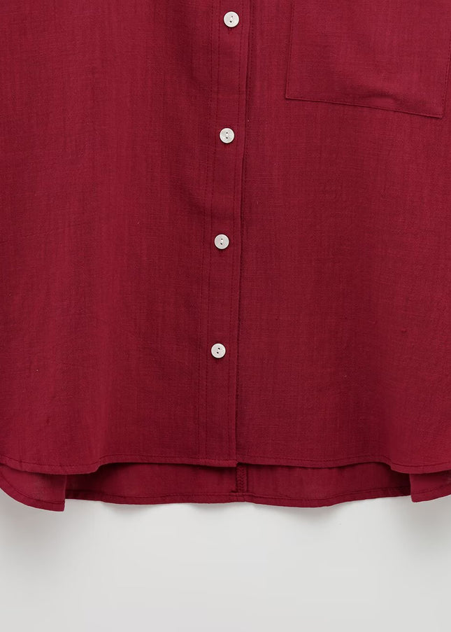 Buttons up Long Sleeve Red Color Turn Down Collar Casual Fashion Tops Blouse for Women