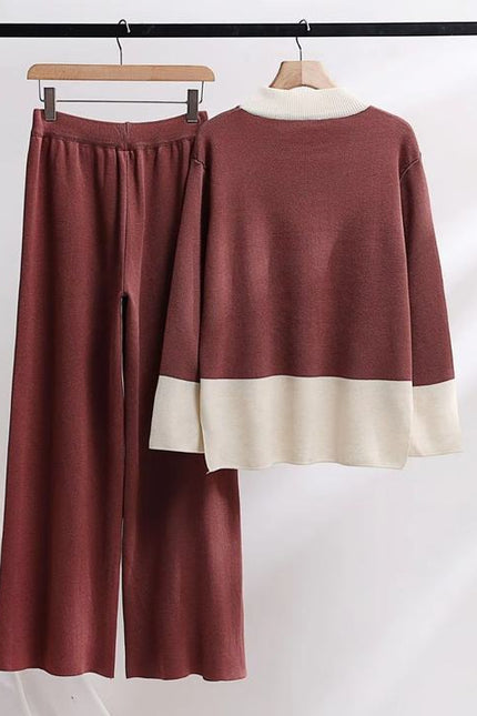 Women Autumn Wear New Korean Version of Loose Thick Fashion Knitting Wide-Leg Pants Sweater Two-Piece Set