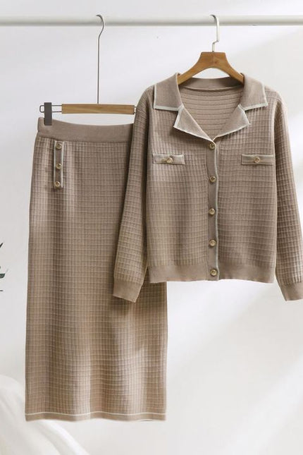 Fashion Clothing Sets Autumn Winter 2 Piece Set Lady Knitted Tops+Knitted Skirt Suit