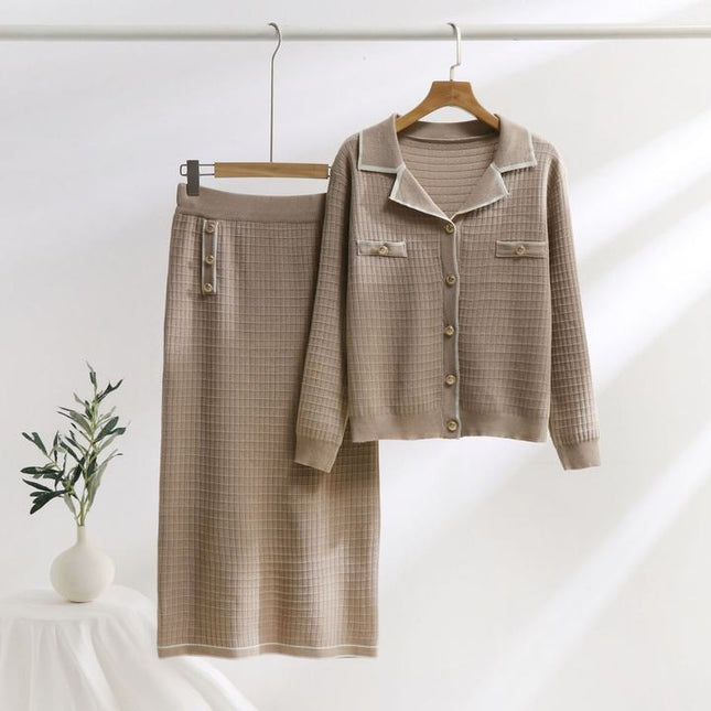 Fashion Clothing Sets Autumn Winter 2 Piece Set Lady Knitted Tops+Knitted Skirt Suit