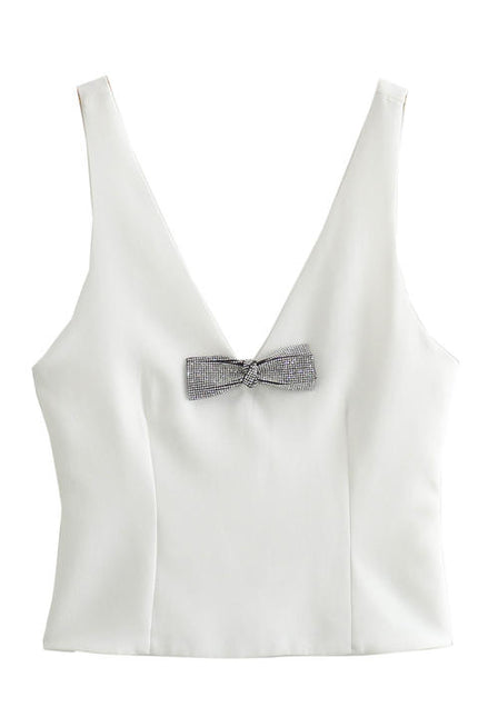 2 Colorway Solid Color Bow Tie Beading Casual Fashion Women's tank Tops