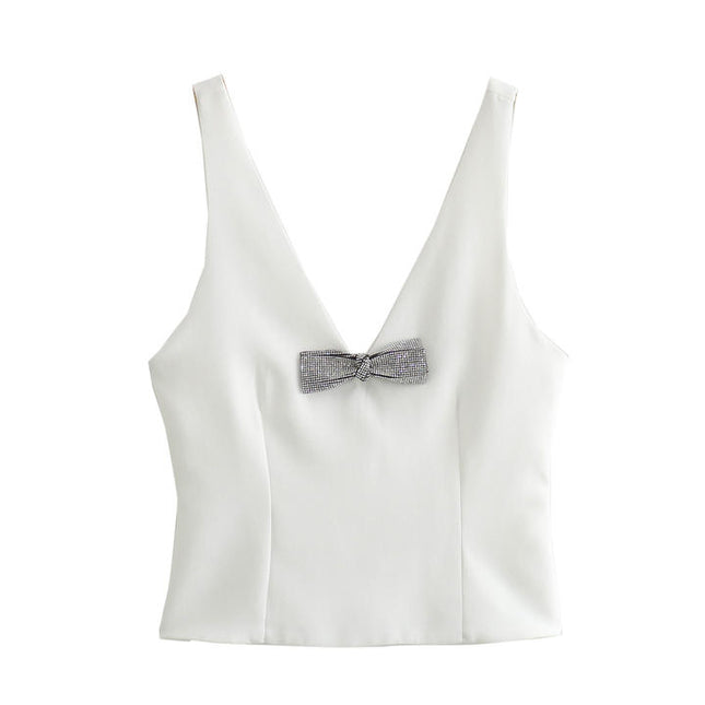 2 Colorway Solid Color Bow Tie Beading Casual Fashion Women's tank Tops