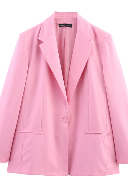 Single Buttons pink Color Long Sleeve Notched Collar Causal Fashion blazer Jacket for Women