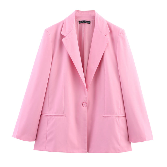 Single Buttons pink Color Long Sleeve Notched Collar Causal Fashion blazer Jacket for Women