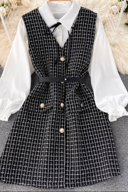 Autumn New Suit Women's Puff Sleeve Shirt Strap Dress Design Sense Two-piece Set