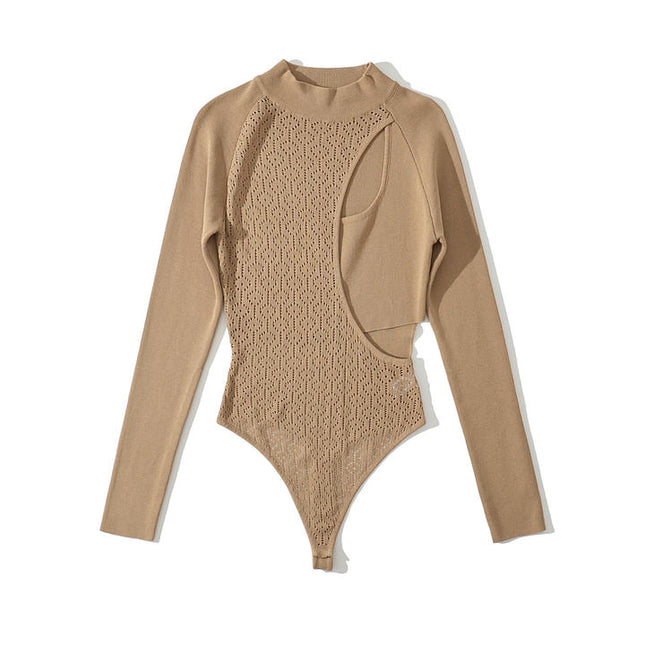 4 Colorway Crew Neck Zipper Fly Solid Color Long Sleeve Casual Bodysuits for Women