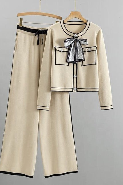 Fashion Professional Suit Women's Autumn Age-reducing Temperament Knitted Western Wide-leg Pants Two-piece Set