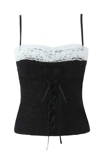 2 Colorway Solid Color Front Lace up Spaghetti Strap Hot Sale Casual Fashion Crop tank Tops for Women