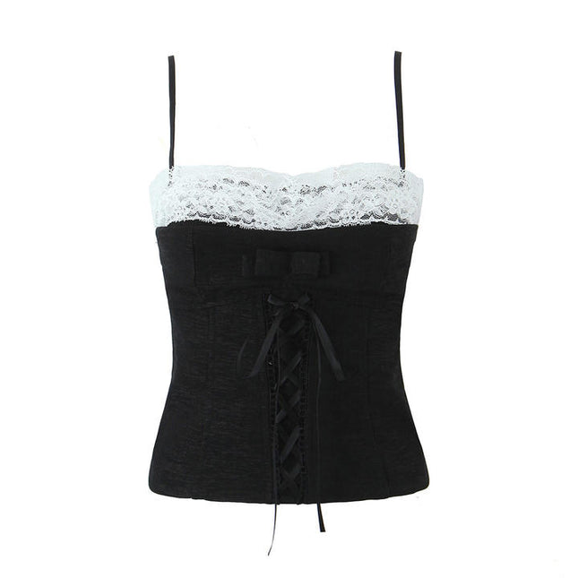 2 Colorway Solid Color Front Lace up Spaghetti Strap Hot Sale Casual Fashion Crop tank Tops for Women