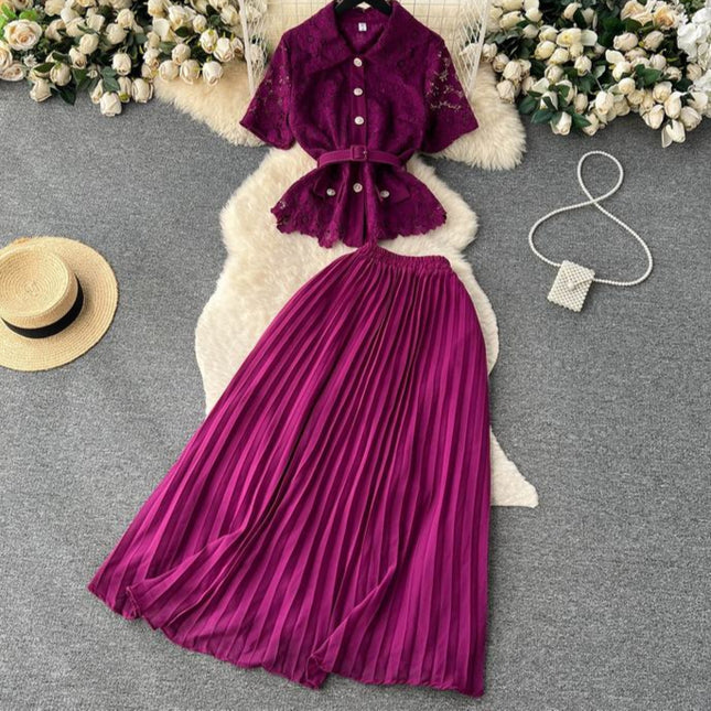 Kadın setleri yaz Ruffles üstleri pilili rahat etek seti Ropa toptan
