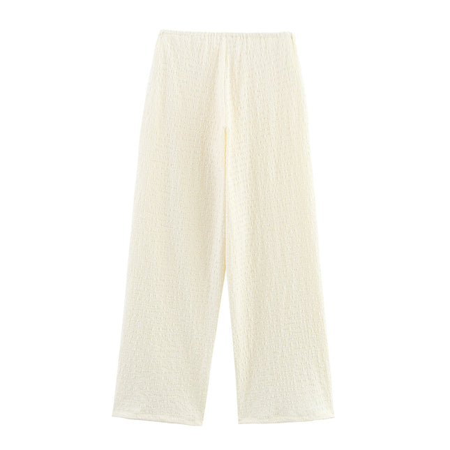 Asymmetrical Design Sleeveless Blouse Tops Beige Color Long Pants Casual Fashion Women 2 Piece Set